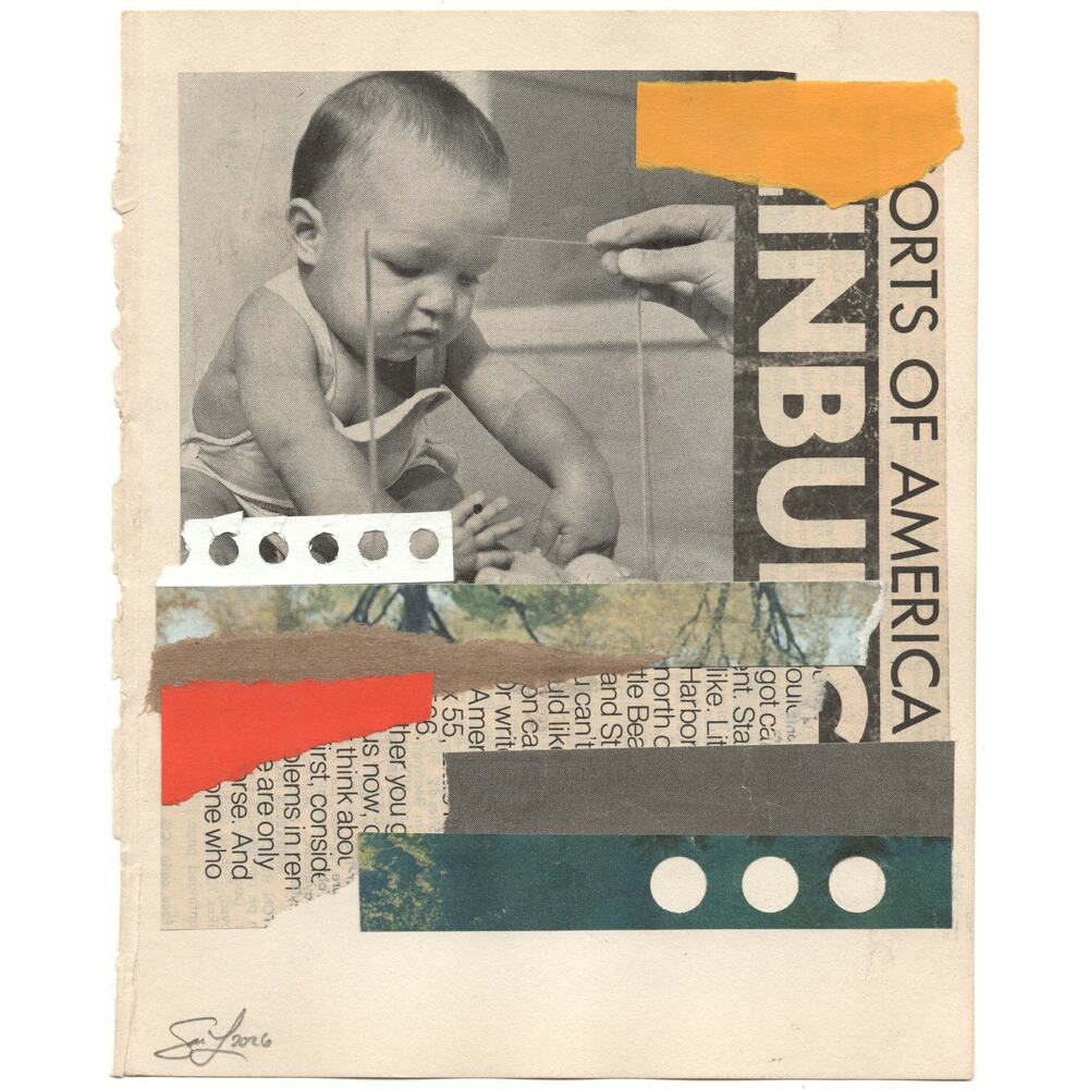 Original Mixed Media Modern Art Collage "Vitrine" 5.25x6.75" Signed